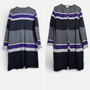 Long Cardigan Sweater Medium Purple Gray Striped Calvin Klein